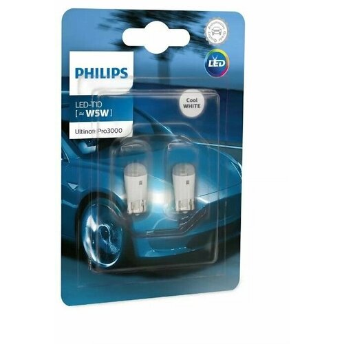 Комплект светодиодных ламп W5W (T10) Philips LED White 6000К 2 шт