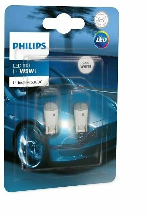 Комплект светодиодных ламп W5W (T10) Philips LED White 6000К 2 шт