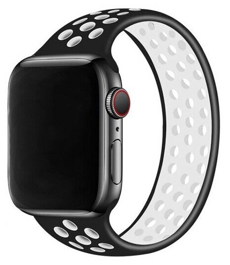 Ремешок-браслет силиконовый перфорированный NK для Apple Watch 42/44/45/49мм (9), черный+белый, M(146мм)