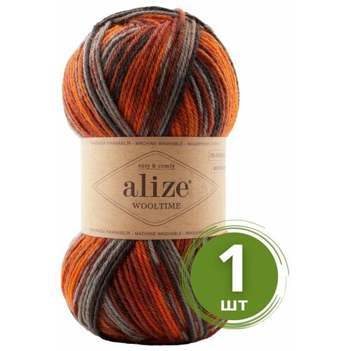 пряжа alize superwash comfort socks 5 шт в упак цвет 2696 alize superwash comf socks 2696 Пряжа Alize Wooltime принт серый-оранжевый-терракот (11014), 75%шерсть/25%полиамид, 200м, 100г, 1шт