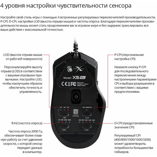 Мышь A4TECH Bloody X5 Max игровая оптическая проводная USB черный 373000₽