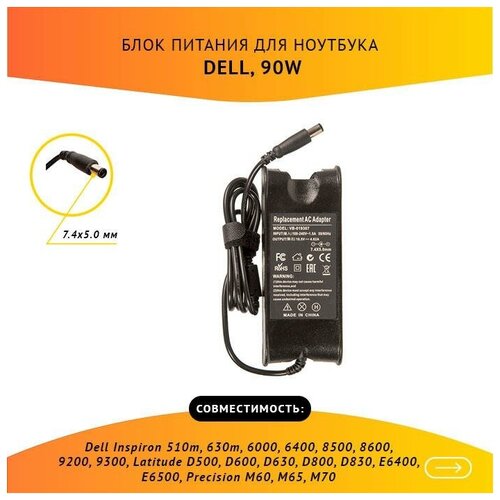 Блок питания (зарядка) для ноутбука Dell 19.5V, 4.62А, 90W (штекер 7.4х5.0 мм). PN: PA-1900-01D3