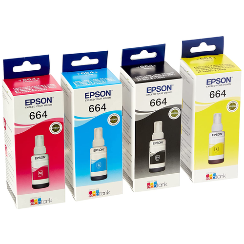 Оригинальный набор чернил Epson T6641-6644 (T6646) чернила epson c13t66434a magenta 70 мл l100 l132 l200 l110 l120 l121 l210 l300 l312 l355 l1300 l350 l362 l364 l366 l382 l386 l500 l3050 l3060 l3070