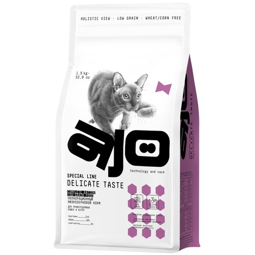 AJO Cat Delicate Taste Сухой полнорационный корм для привередливых кошек и котят 1,5 кг