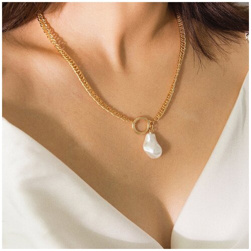 фото Колье женское на шею с жемчугом, ожерелье из натуральных камней, украшение амулет "процветание", в подарок the minimalist