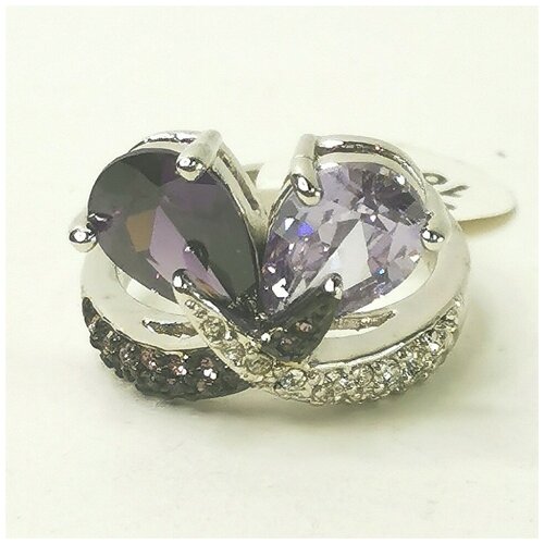 Кольцо, циркон, размер 18, серебряный, фиолетовый