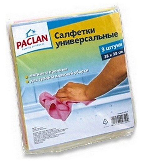 Салфетки для чистки PACLAN Practi, нетканое полотно, 38х38 см, 3 штуки (163274/410018)