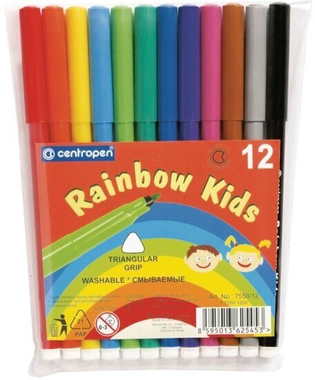 Фломастеры Centropen "Rainbow Kids", 12 цветов, ПВХ уп.