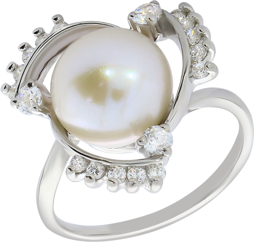 Кольцо Diamant online, серебро, 925 проба, жемчуг, фианит, размер 16.5