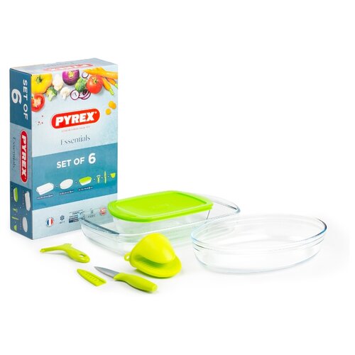 фото Набор посуды для запекания Pyrex 6 предметов 912S756OK/2018, 6 шт. прозрачный/зеленый