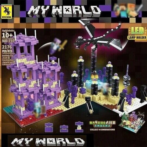 Конструктор Майнкрафт деревня Эндерменов (Апаличия) с LED подсветкой Renzaima My World 2176 деталей 10+