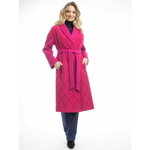 фото Пальто демисезонное, силуэт полуприлегающий, удлиненное, размер 46, розовый modetta-style
