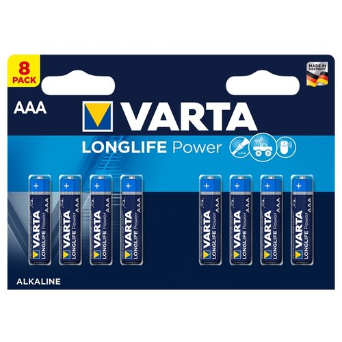 батарейки ааа varta longlife power мизинчиковые батарейки алкалиновые 30 шт Батарейка VARTA LONGLIFE Power AAA, в упаковке: 8 шт.