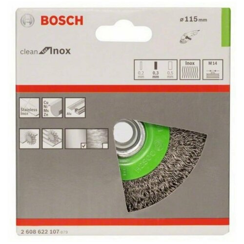 BOSCH Щетка дисковая 115 мм; М14 INOX Bosch 2.608.622.107 bosch щетка чашечная 75 мм м14 inox bosch 2 608 622 102