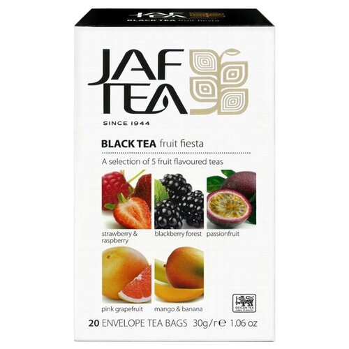 Чай черный Jaf Tea Platinum collection Fruit Fiesta ассорти в пакетиках, роза, банан, вишня, грейпфрут, ежевика, маракуйя, манго, клубника, шиповник, малина, ассорти, 20 пак.