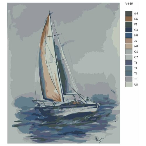 картина по номерам лодка на реке 40x50 см Картина по номерам V-685 Лодка с парусом, 40x50 см