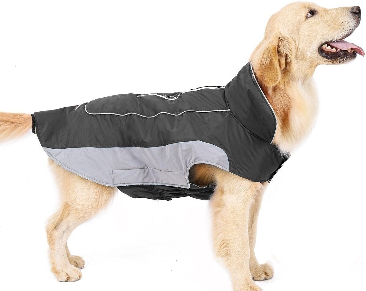 Водоотталкивающая и светоотражающая куртка - жилет для собаки. Подходит для зимы, весны и осени. Дождевик. Черная. Размер M.