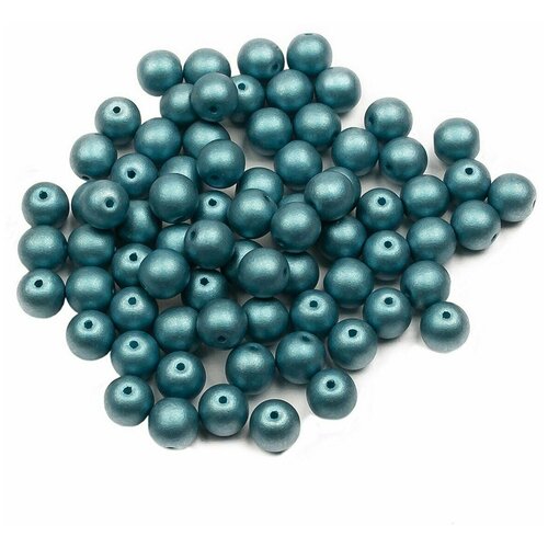 Стеклянные чешские бусины, круглые, Round Beads, 6 мм, цвет Alabaster Metallic Blue Turquoise, 75 шт.