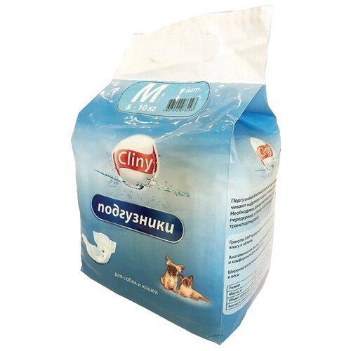 Подгузники CLINY М ( 5-10кг) для собак и кошек, , 9 штук/упаковка, Экопром