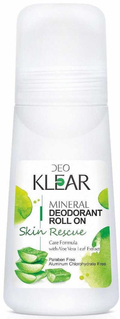 DeoKlear Skin Rescue Минеральный роликовый (roll-on) дезодорант Без запаха с соком алоэ вера 65 мл