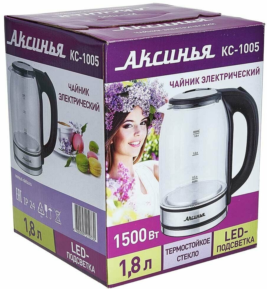 Чайник электрический Аксинья КС-1005, 1500Вт, 1,8л, черный БИТ - фото №4