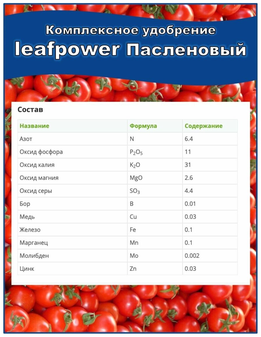 Удобрение фертика Leaf Power 50 г для пасленовых культур: томатов (помидор), перца и баклажанов NPK 6,2:11:31+микро. Набор 3шт - фотография № 7