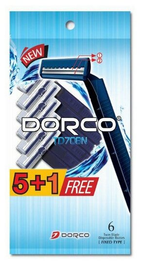 Dorco TD708 (5 станков + 1 в подарок!), 2-лезв. станок, фикс. головка, закрыт. архитектура, пластик. ручка 9 см