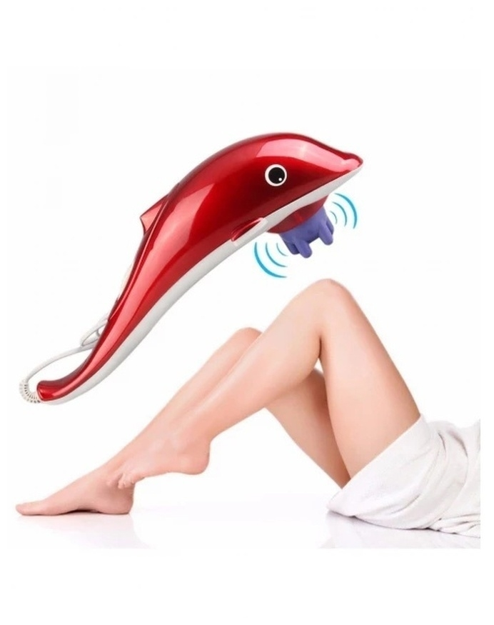 Электрический массажер для тела с насадками дельфин, красный - фотография № 5