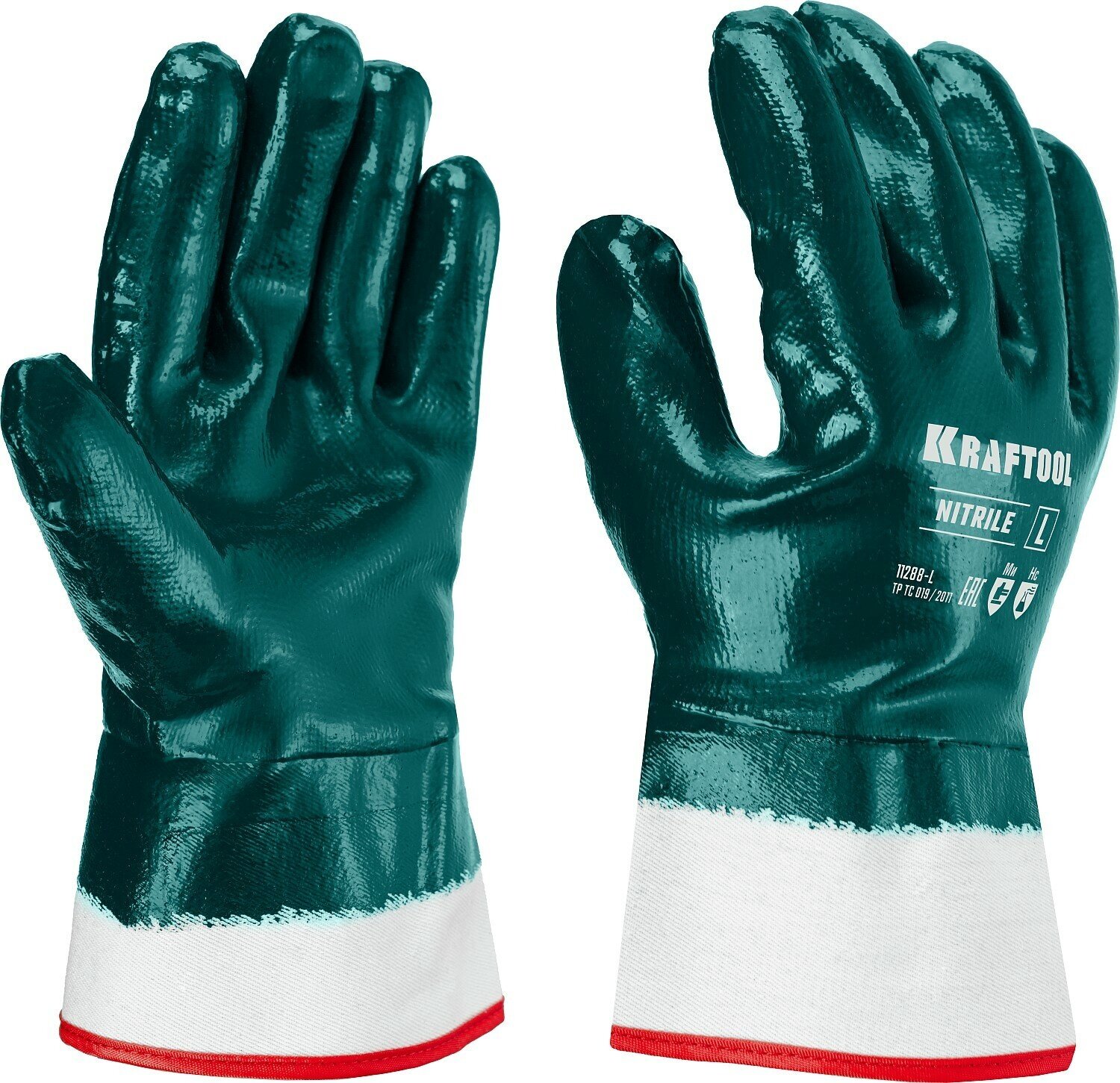 Особопрочные перчатки KRAFTOOL, нитриловое покрытие, максимальная защита от нефтепродуктов, износостойкие, L(9), HYKRAFT