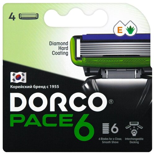 Dorco Pace 6 Сменные кассеты для бритья с 6 лезвиями 4шт. станок для бритья dorco pace 6 plux sxa5002 6 лезвий 1 станок 2 сменные кассеты
