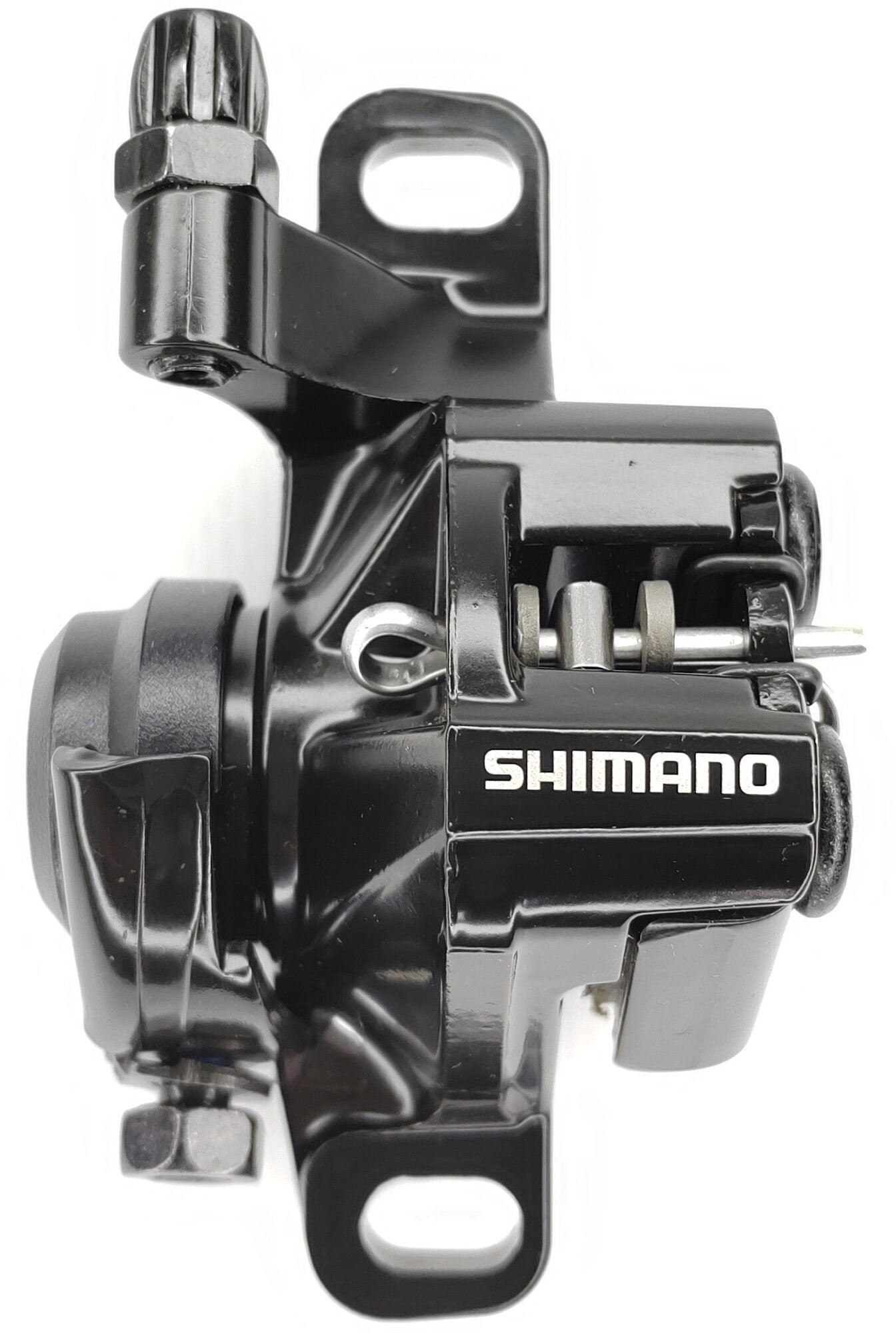 Тормоз дисковый (калипер) механический, Shimano BR-M375, с адаптером, болтами и колодками, R140/F160, черный