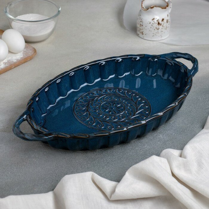 Форма для выпечки из жаропрочной керамики Доляна «Массимо», 39,5×21,2×5,3 см, цвет синий