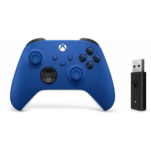 Геймпад Microsoft беспроводной Series S / X / Xbox One S / X Shock Blue синий 4 ревизия + Беспроводной адаптер - ресивер для ПК