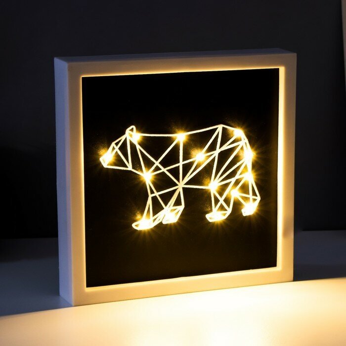Световая картина-ночник "Медведь" LED USB от батареек 3хАА белый 24,5х24,5х3,5 см RISALUX