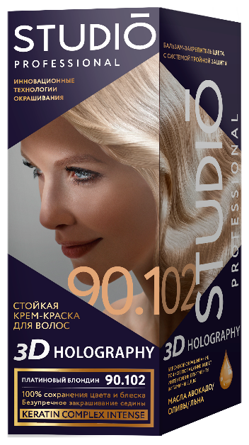 Essem Hair Studio Professional 3D Holography стойкая крем-краска для волос, 90.102 Платиновый блондин, 115 мл