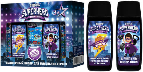 Подарочный набор Compliment Kids Superhero c ароматом жвачки: пена для душа, 200 мл + шампунь для волос, 200 мл + игра настольная