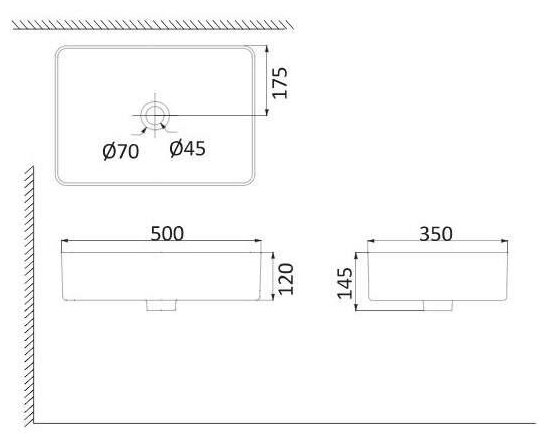 Раковина накладная Creo Ceramique 500х350х145 керамика, белый (PU3500) - фотография № 3