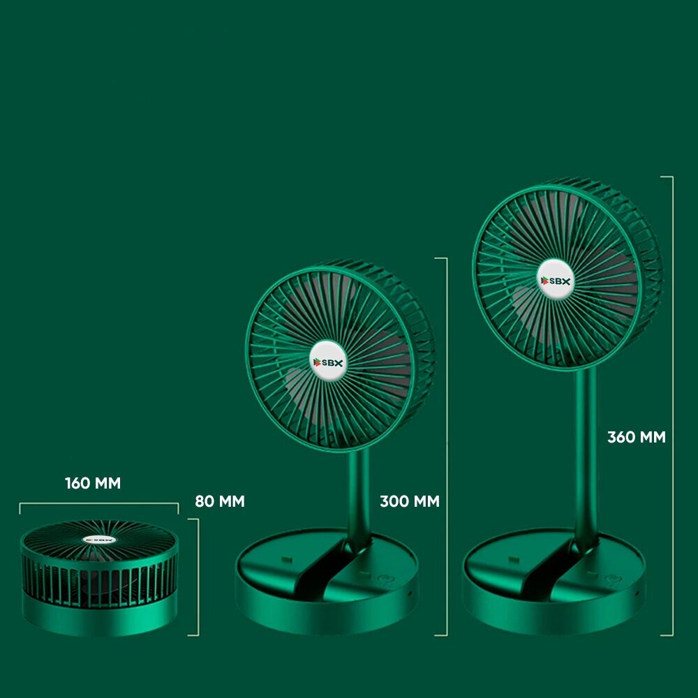 Вентилятор SBX настольный, портативный, беспроводной, бесшумный, 3 скорости, зеленый - фотография № 2