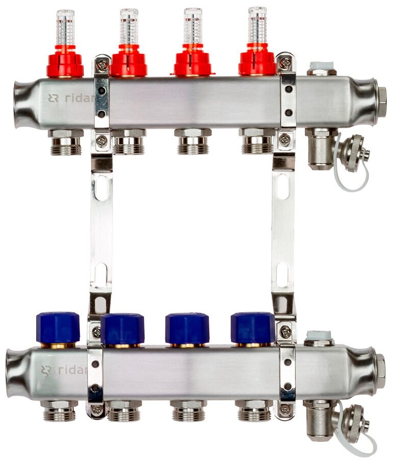 Комплект коллекторов Ридан SSM-4RF set с расходомерами и кронштейнами, 4 контура