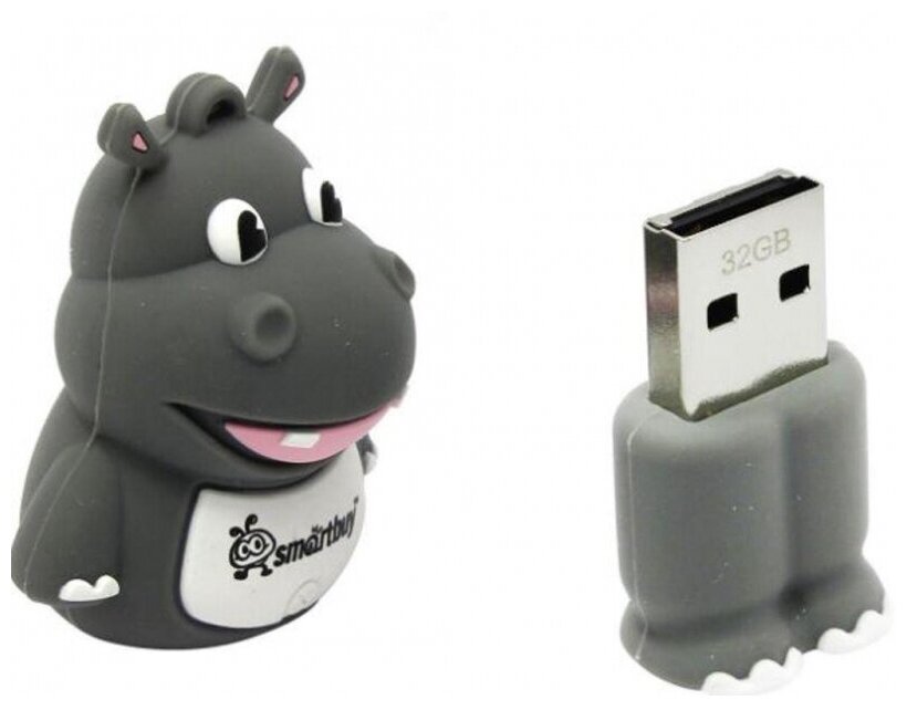 USB Флеш-накопитель Флеш-память Smartbuy Wild series, 32Gb, USB 2.0, гиппопотам, SB32GBHip