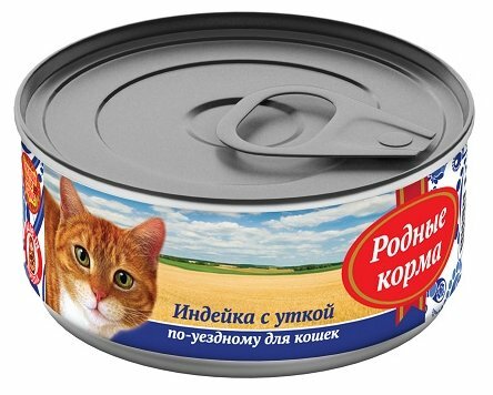 Родные Корма Консервы для кошек Индейка с уткой по - уездному, 100 г, 2 шт - фотография № 1