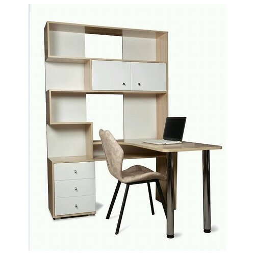 Компьютерный стол бител СК-10 правый Дуб Сонома/Белый, хром