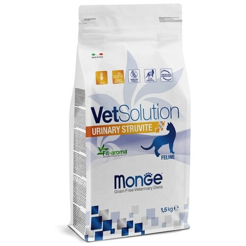 Сухой корм для кошек Monge VetSolution Urinary Struvite диета при МКБ, 1,5 кг happy cat minkas urinary care полнорационный сухой корм для кошек для профилактики мкб с птицей