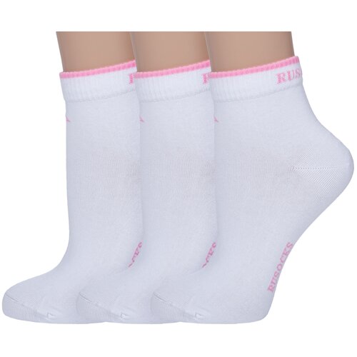 фото Комплект из 3 пар женских спортивных носков rusocks (орудьевский трикотаж) белые, размер 23-25