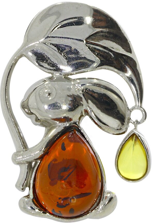 Серебряная брошь Символ года Кролик Дарвин с янтарём 927067207aa-микс 