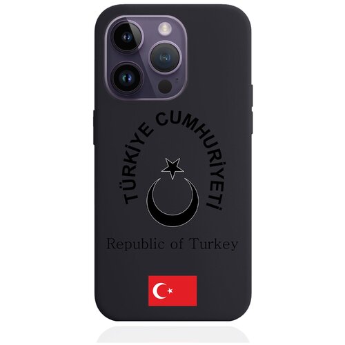 Черный силиконовый чехол для iPhone 14 Pro Черный лаковый Герб Турции черный силиконовый чехол для iphone 14 plus черный лаковый герб турции
