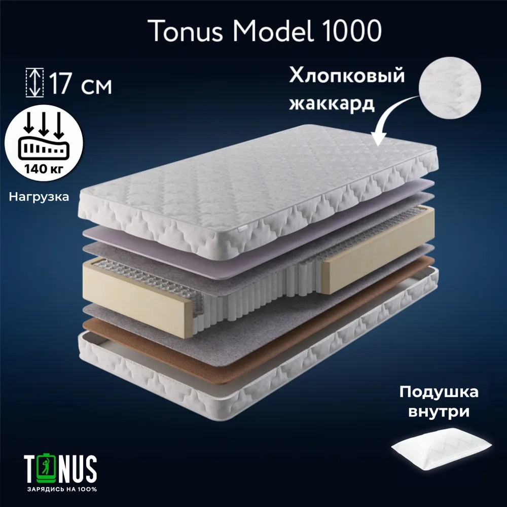 Матрас Tonus Model 1000, Независимые пружины, 80х200 см