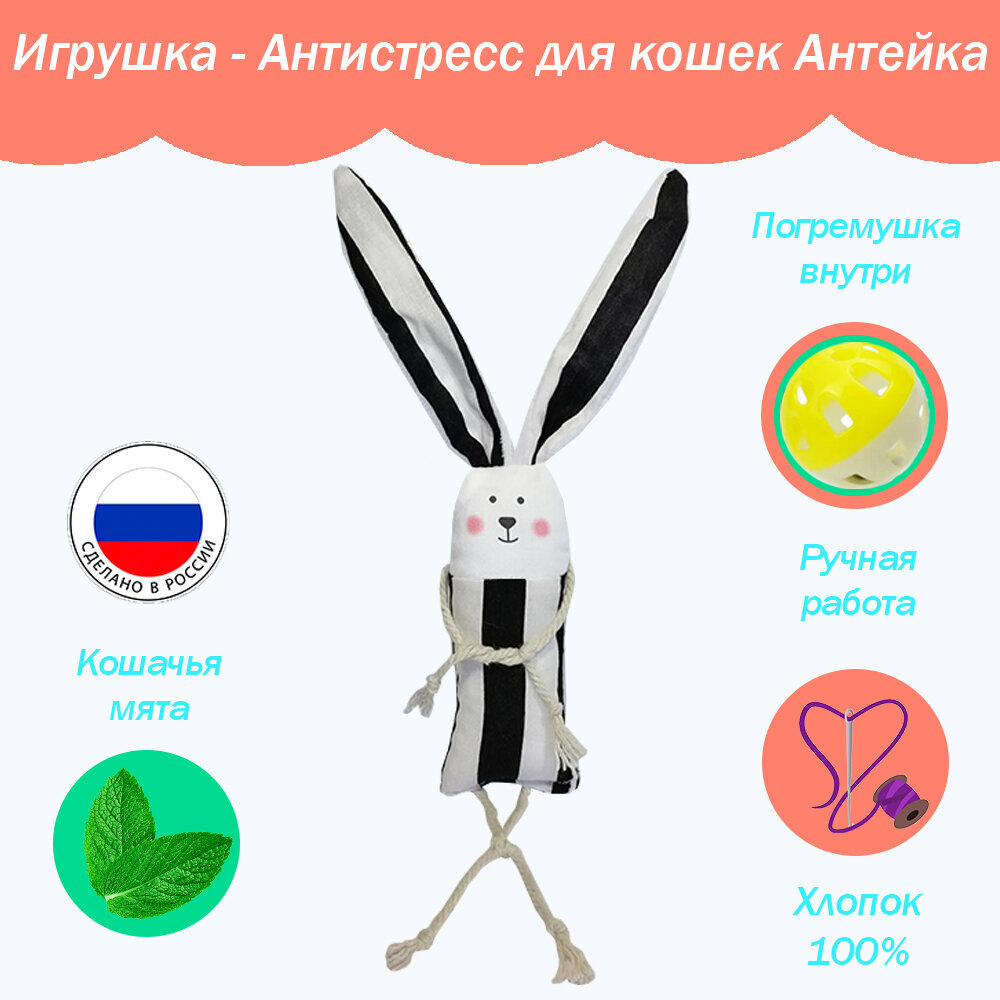 Игрушка для кошек Антейка с длинными ушками и кошачьей мятой, "Жук" - фотография № 1