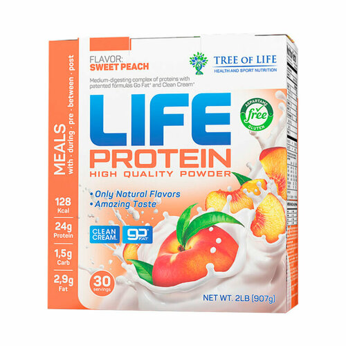 LIFE Protein 907 gr, 30 порции(й), персик life casein 907 gr 30 порции й банановый молочный коктейль