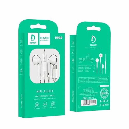 Проводные наушники-гарнитура Denmen DR09 Белый 49000₽